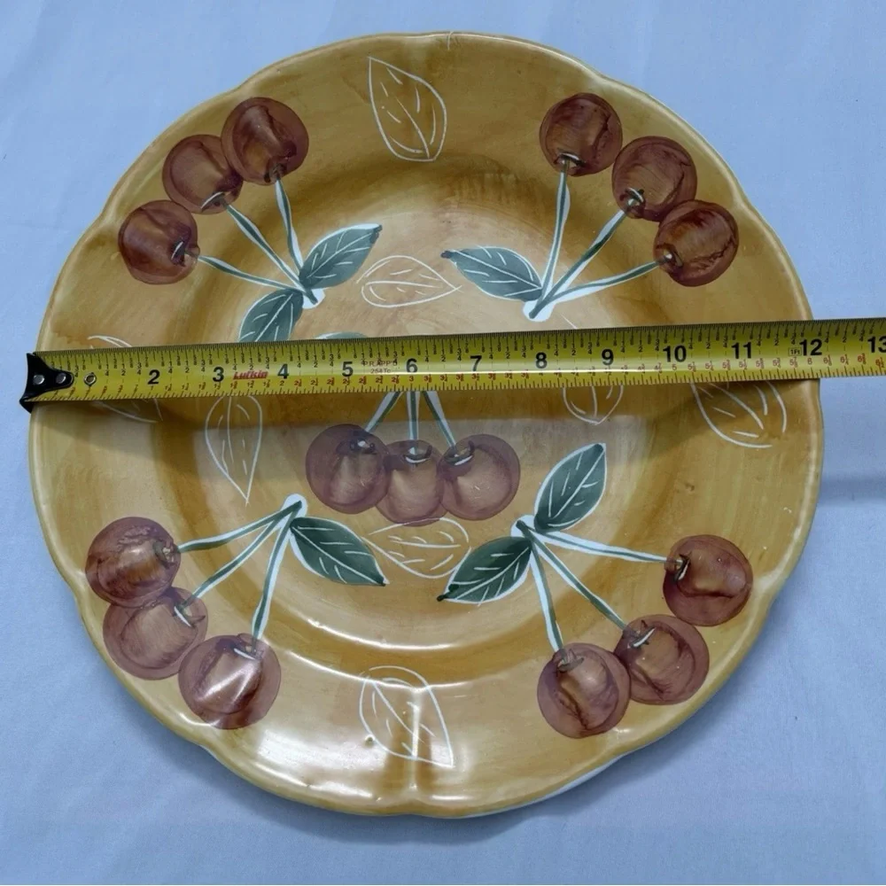 Pottery Barn Vintage Yellow Plate with Cherries 12”